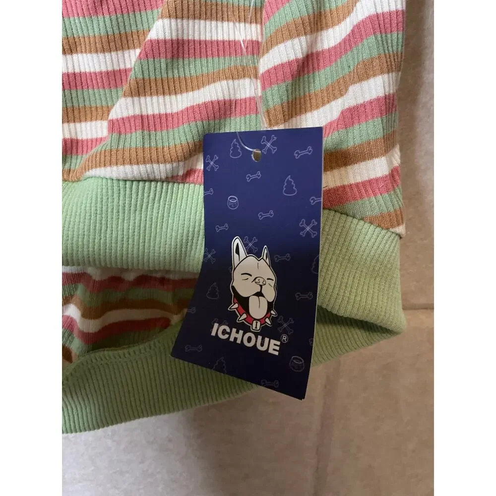 ICHoue Striped French Bulldog T-Shirt XL 100% Cotton Colorful Striped Pattern